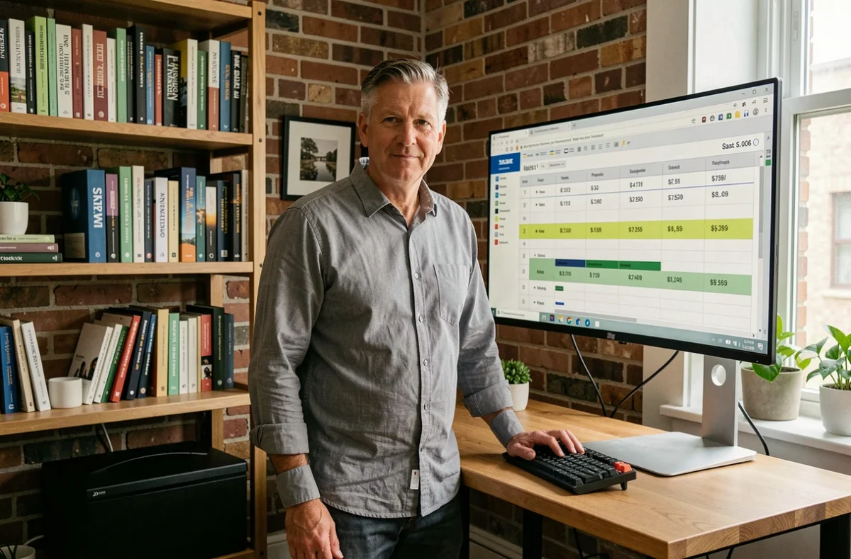 Professionnel du marketing comparant les prix des outils SaaS comme Unbounce dans un bureau à domicile