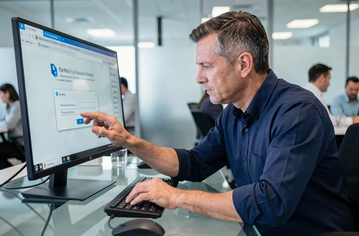 Homme saisissant un mot de passe pour déverrouiller un document PDF sur un écran de bureau en entreprise
