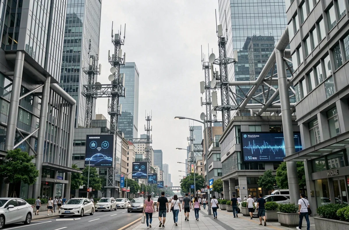 Infrastructure d'antennes de télécommunication nouvelle génération dans une ville asiatique moderne