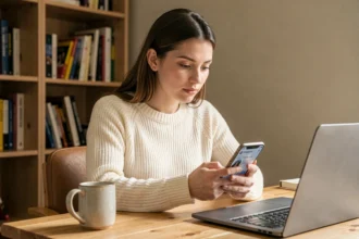 Jeune femme consultant ses statistiques Instagram sur smartphone pour savoir si 1000 abonnés permettent de gagner de l'argent